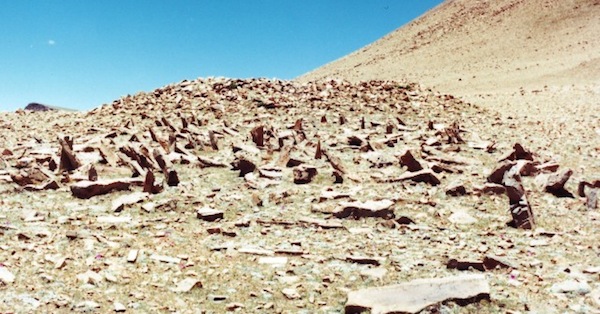 Fig. 6: A moderately sized necropolis located on the spur of a mountain in the central Changthang. 