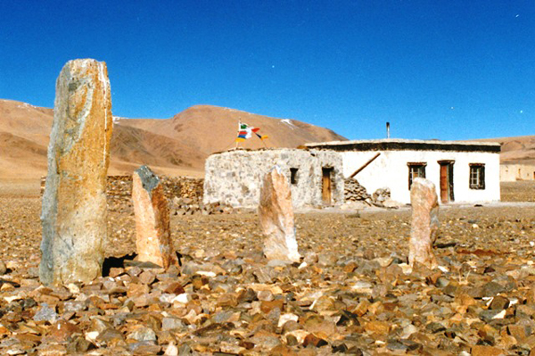 Fig. 8. At this site in the western Changthang only large pillars remain, the area having been disturbed by the construction of a herder’s hamlet