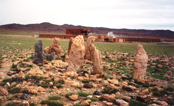 Fig. 9. These wall-in pillars happened to be found where a Kagyu monastery was built in the early 20th century. The monks regard the site as having special properties and instruct Tibetans not to litter or do anything else that could have a negative impact on it