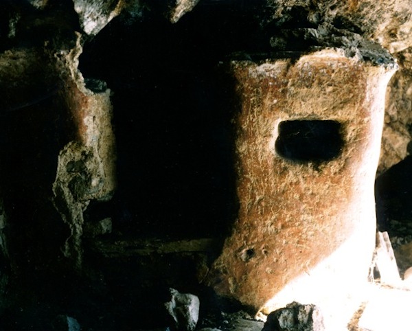 Fig. 6. This stone and mud construction appears to be the remains of a shrine or less plausibly, a storage bay. It too is found inside a cave, explaining its survival.