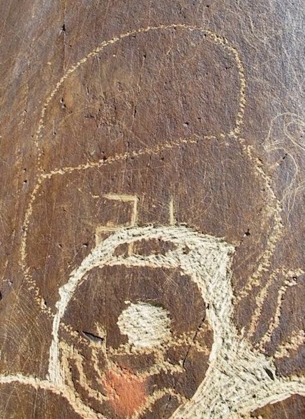 Fig. 12. This bi-circular mascoid is of a type also encountered in Ladakh. For the Ladakh examples see the article “Petroglyphs of Ladakh: The Withering Monuments” by Tashi Ldawa Tshangspa, published online on Tibet Heritage Fund website (www.tibetheritagefund.org/pages/posts/withering-heights30.php). Also, see “An Archaeological Account of the Markha Valley, Ladakh” by Q. Devers and M. Vernier, published in the online journal Revue d’Etudes Tibétains, vol. 20, 2011.