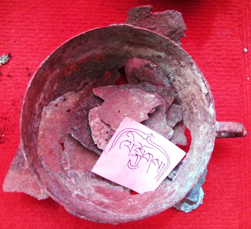 Fig. 7. A copper-alloy vessel labeled by the monks as ‘bronze cup’ (li-skyogs). Yes, almost certainly, this object with its handle was cast as a drinking cup. The ring handle appears to have been designed with a finger rest. 