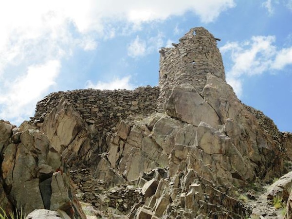 Fig. 6. One of the defensive towers with an ellipsoidal plan and loopholes. This example is situated near the forward / southeastern end of the ridgeline.