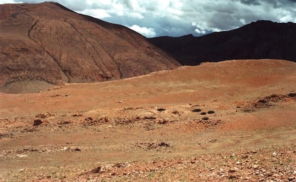 Fig. 3.  A partial view of Sharo Mondur. The ruins are spread across the middle of the photograph.