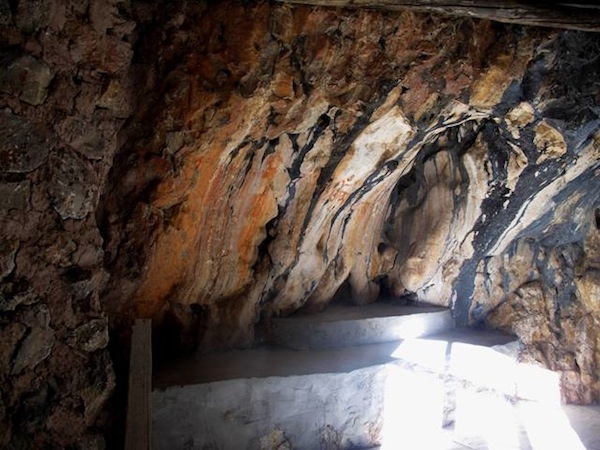 Fig. 2. The interior of a newly built house at Nam Tsho. The concrete ledge (as well as other structures in the house) have obliterated much rock art.