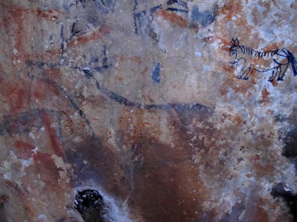 Fig. 3. Note the horse on the upper right side of the image. Along with other drawings, this horse was recently painted over ancient pigment applications.