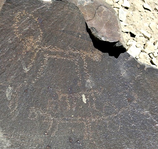 Fig. 6.10. Standing archer (lower right side) and three wild ungulates including what appears to be a wild yak (24 cm long) at the top of the composition. Protohistoric period.