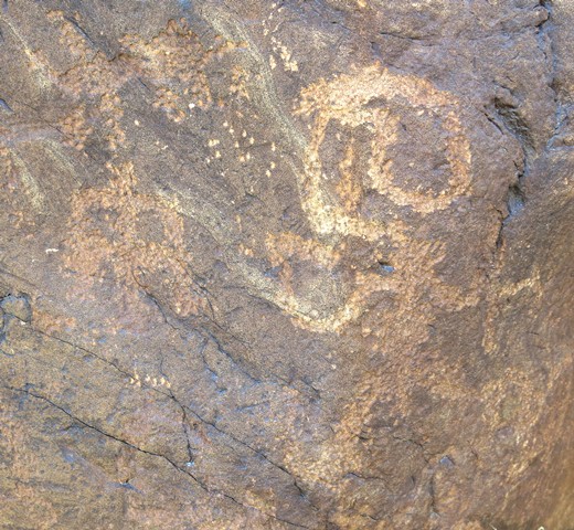 Fig. 11.16. Two anthropomorphs, the larger of which is male. Protohistoric period. A faint line connects these two figures but this appears to have been added subsequently, as was the curvilinear motif above the larger figure.