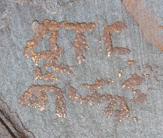 Fig. 1. These carvings are found on top of a boulder in close proximity to two nondescript petroglyphs created in the same time frame.