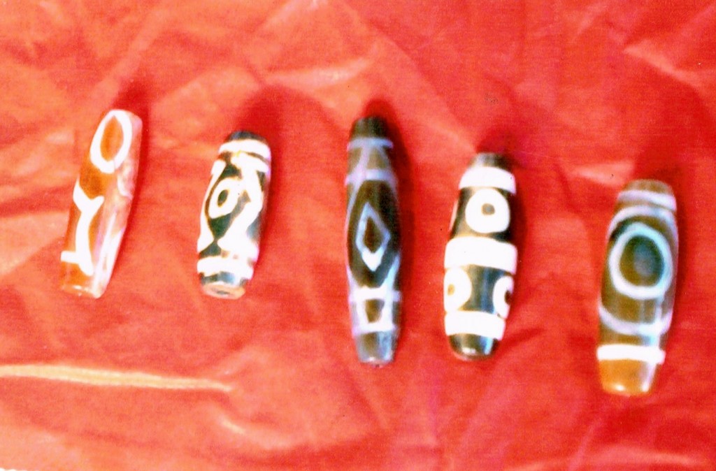 Fig. 6. Ancient patterned agate beads recovered from tombs at Gyu. Photo courtesy of SRAHS.