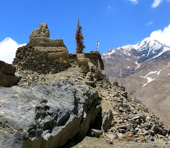 Fig. 15. The lhatho shrine and rammed earth wall fragment forming the southeast extremity of Kharteng.