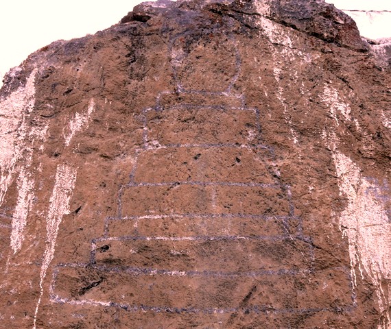 Fig. 22.1. Large, west-facing engraved chorten (1.85 m high), Pheldar. This chorten appears to be of significant age. In close proximity is the carving of a small counterclockwise swastika and what resembles the Tibetan letter A.