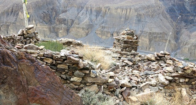 Fig. 28. The modest lhatho and prayer flag mast near the southwest corner of the Kharnya complex.