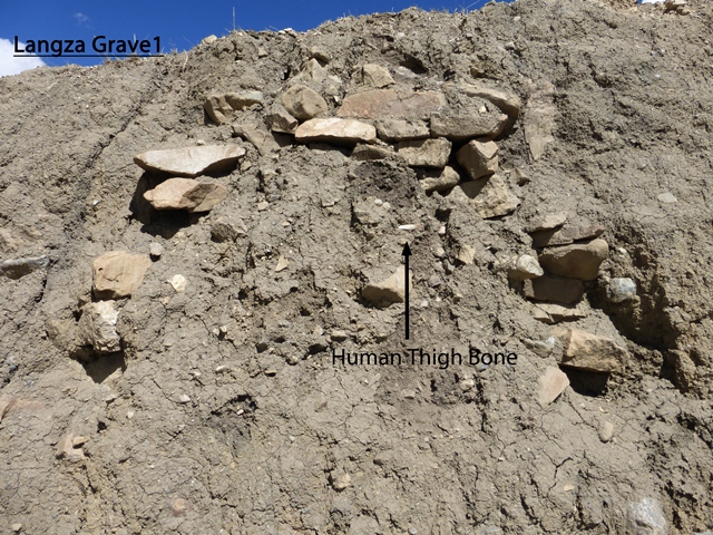 Fig. 31. Structural and human remains exposed during road construction, Langdza. This tomb appears to have had a stonewall chamber. Photo courtesy of SRAHS.