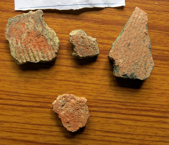 Fig. 44. Cord-marked earthenware sherds detected near the Kibbar burial sites. Photo courtesy of SRAHS.