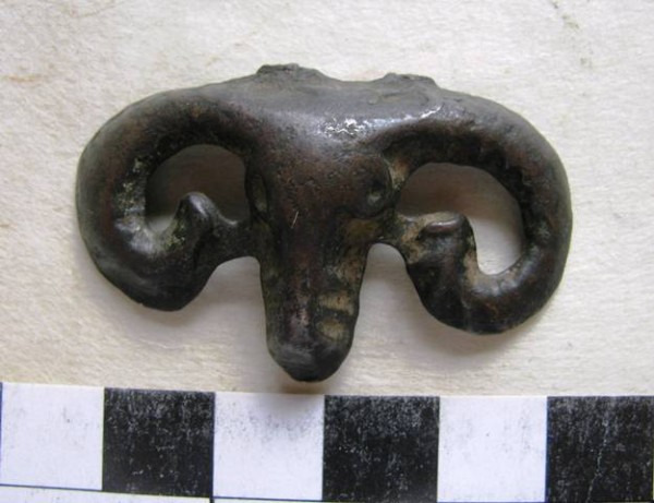 Fig. 36. Bronze sheep head, Tibet. Iron Age or Protohistoric period. Shang Nyima collection, Kathmandu.