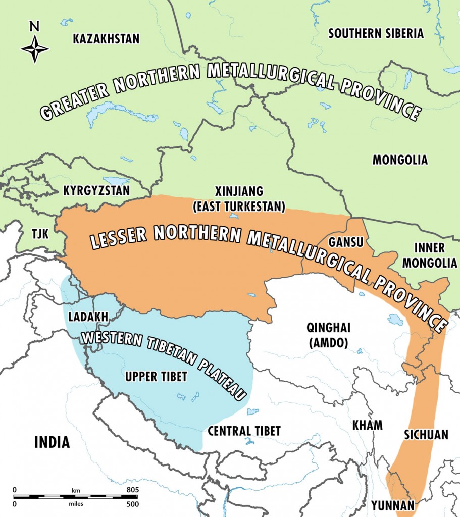Map of Inner Asian metallurgical relations in the Late Bronze Age. Note that only some modern names of countries shown are designated. Modern international and internal boundaries delineated are approximations only. Map by Brian Sebastian and John Vincent Bellezza.