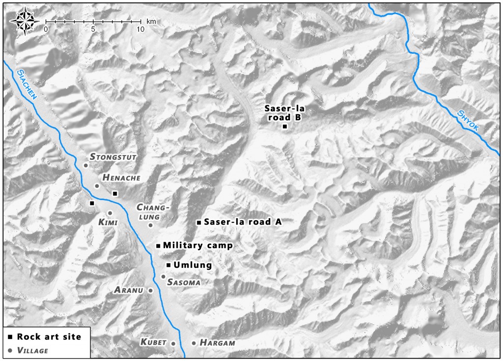 Fig. 2. Map of rock art sites documented by Viraf Mehta in the Nubra valley. Map by Quentin Devers.