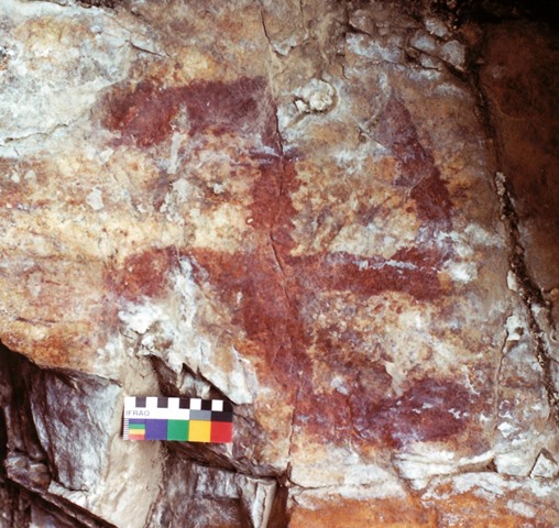 Fig. 75. Counterclockwise swastika painted in a crimson hue, eastern Changthang.