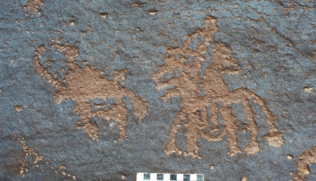 Fig. 21. Bowman on horseback closing in on a relatively small wild yak, western Changthang. Iron Age.