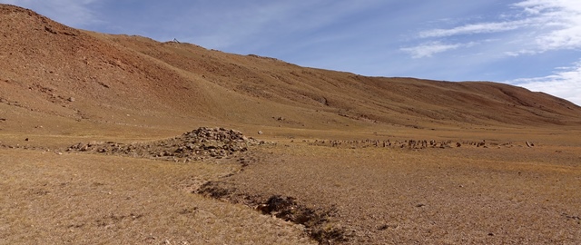 Fig. 9. View of the West Complex from the southwest. Both the temple-tomb and array of stelae are visible.