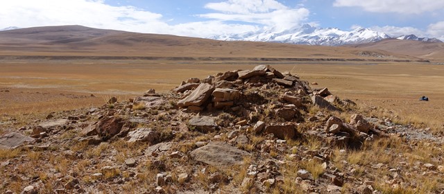 Fig. 13. The heavily degraded north side of the temple-tomb, West Complex.