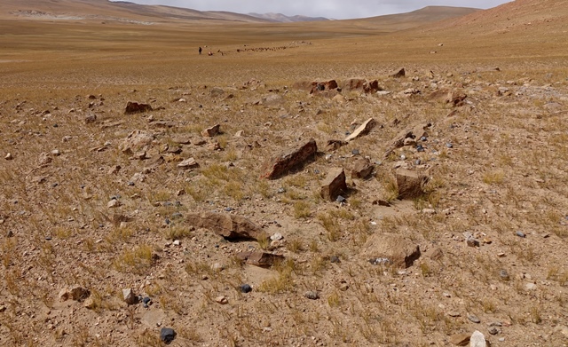 Fig. 24. A view of the more complex funerary enclosure FS4. In the background members of the survey team at West Complex are visible.