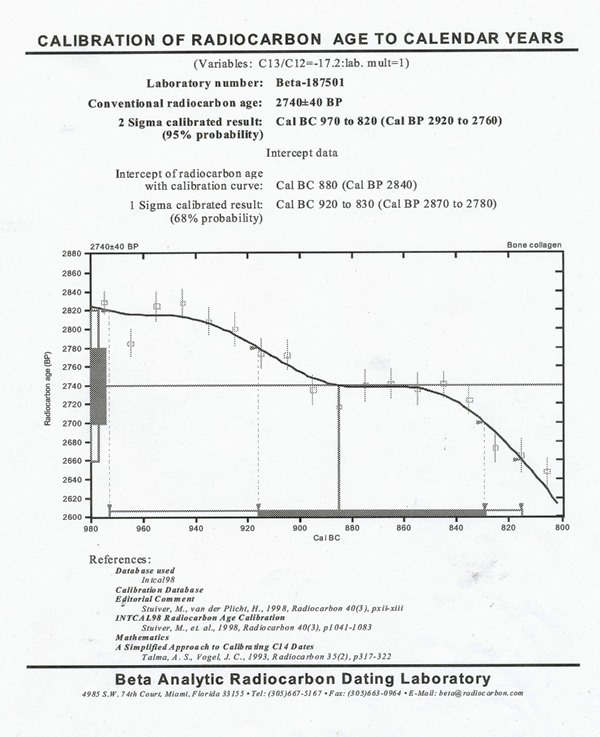 Fig. 51. Data sheet detailing the AMS analysis of human bones from funerary structure FS5, TBRH.