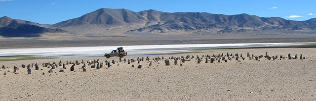 Fig. 5. The array of stelae seen from the south. In the central portion of the image is an alkaline lake and flats.