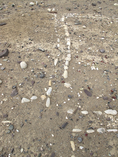 Fig. 44. A close-up of the double-course enclosure with various extensions of the perimeter walls beyond the form of a simple square. These collateral wall segments hint at the existence of a more elaborate network of cobble wall structures at the site in the past. 