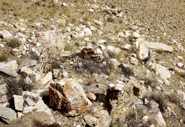 Fig. 38. Overhead view of the east room of the middle tier. The remains of all four walls are visible. On the slope to the east (upper center of image) are traces of what may have been a walled enclosure attached to the edifice.