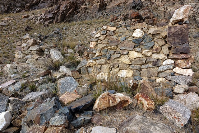 Fig. 46. The two ruined cubic shrines of the upper residential complex seen from downhill.