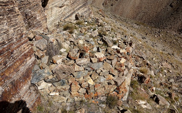 Fig. 50. Wall footings and revetment at the foot of the grey outcrop.